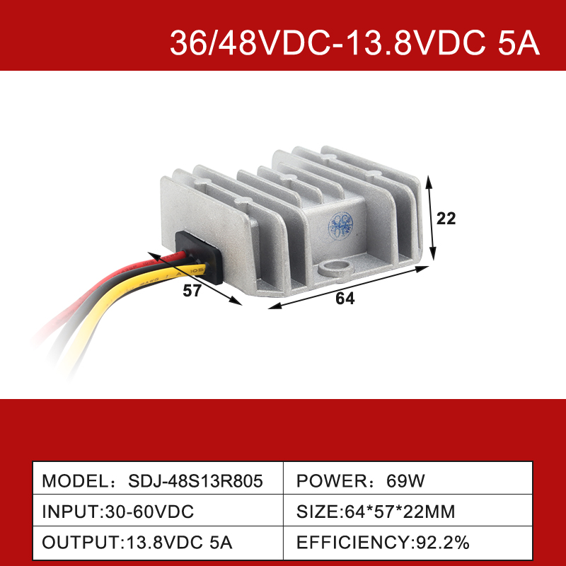 36V/48VDC a 13,8VDC 5A a 100A Conversor DC-DC não isolado de saída única IP68 