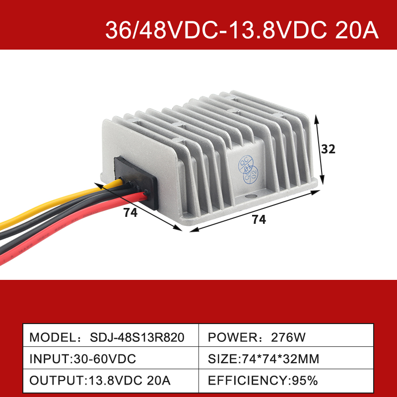 36V/48VDC a 13,8VDC 5A a 100A Conversor DC-DC não isolado de saída única IP68 