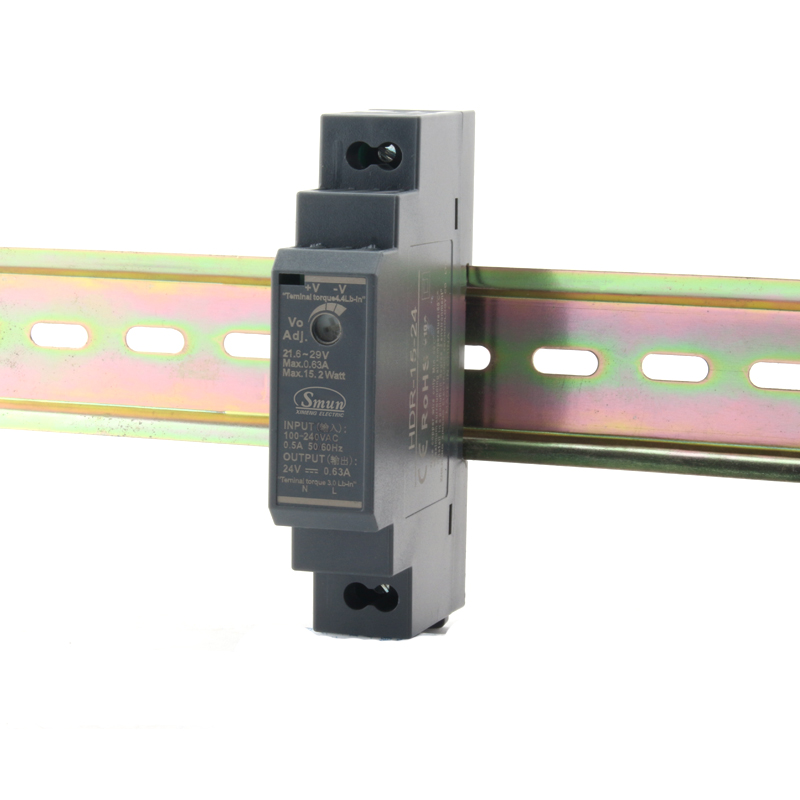 Série HDR 15W a 150W 5V/12V/15V/24V/48VDC Saída Ultra Slim Din Rail Switching Fonte de alimentação SMPS
