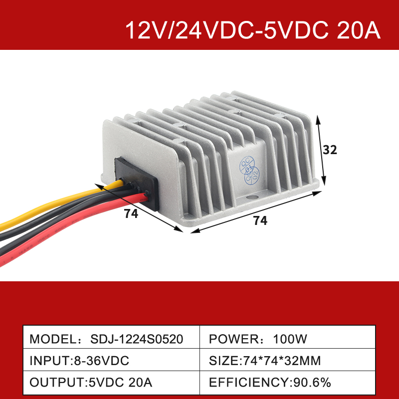 12V / 24VDC a 5VDC 3A a 60A Conversor Buck DC-DC à prova d'água não isolado IP68 