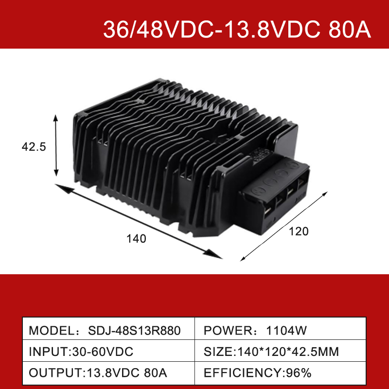 36V/48VDC a 13,8VDC 5A a 100A Conversor DC-DC não isolado de saída única IP68 