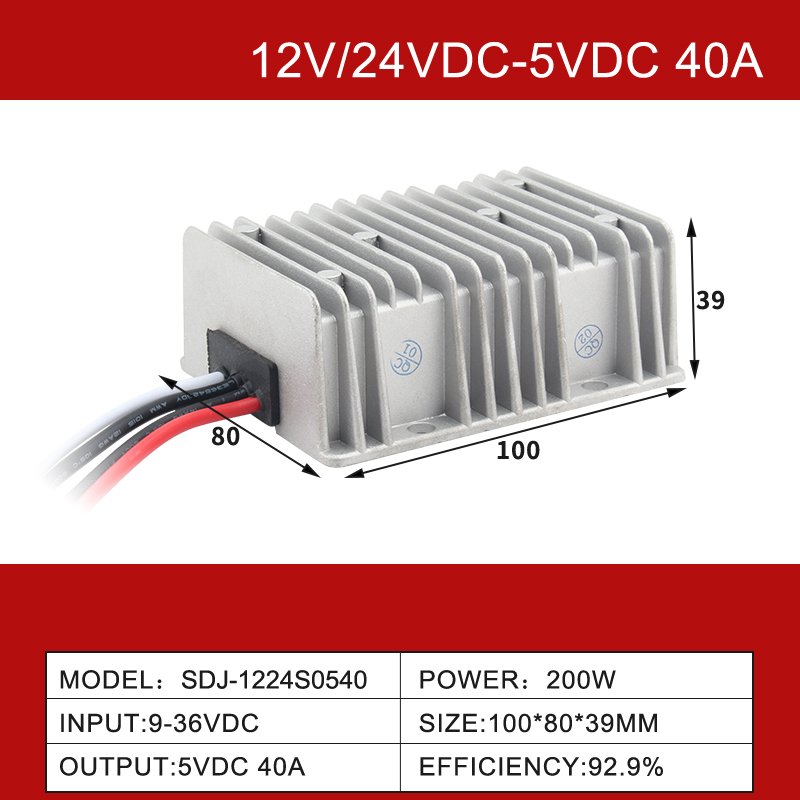 12V / 24VDC a 5VDC 3A a 60A Conversor Buck DC-DC à prova d'água não isolado IP68 