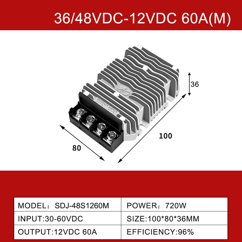 36V / 48V a 12V 3A a 100A Conversor de fonte de alimentação Step Down Buck DC DC para veículo elétrico